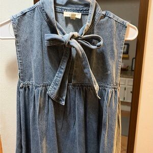 Entro Sleeveless Denim Dress with Bow Tie